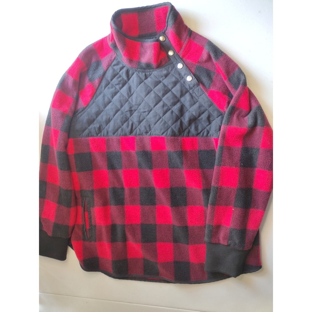 Kyodan Outdoor Pullover Fleece Red Black Plaid Quilted‎ Women's Large